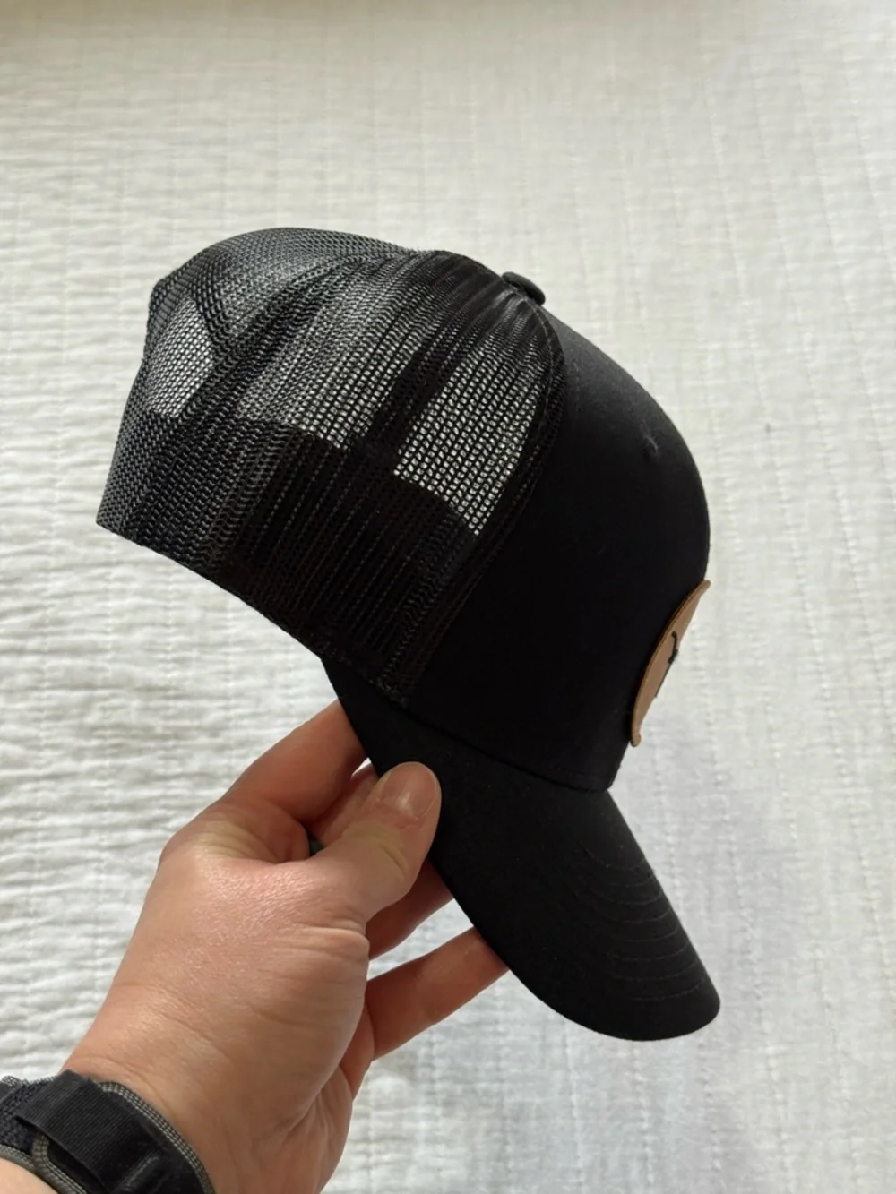 Black Trucker Hat with Brown Longhorn Patch - Picture 2 of 4